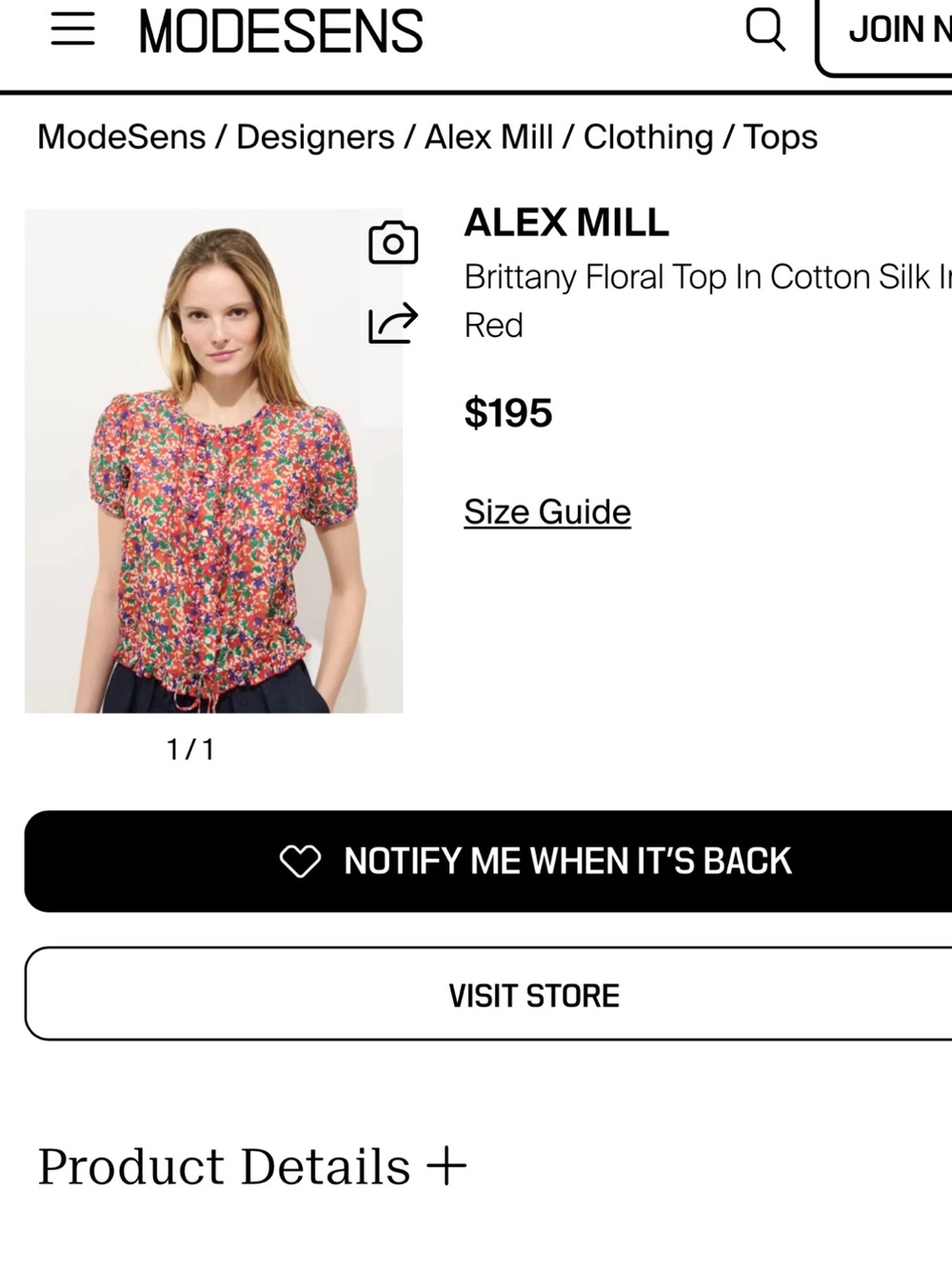 NWT Alex Mill Floral Brittany Top in Cotton Silk